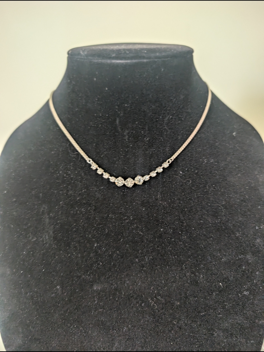 Delicate Silver-Tone Rhinestone Necklace - Sparkling Clear Stones Stamped 18kgt